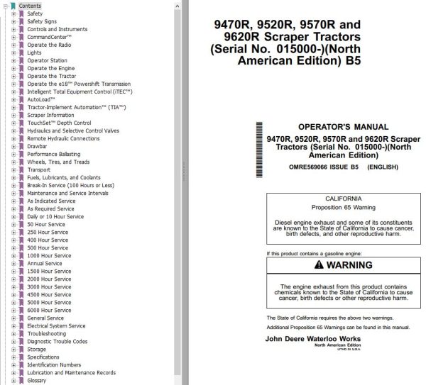 John Deere Tractors 9470R 9520R 9570R 9620R Operators Manual