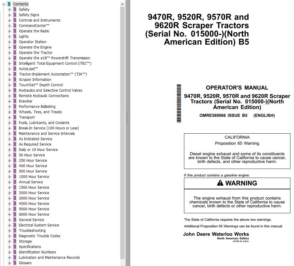 John Deere Tractors 9470R 9520R 9570R 9620R Operators Manual