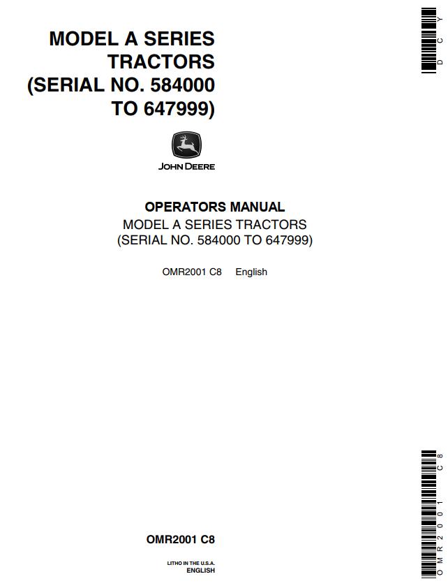 John Deere Tractors A Series Operators Manual