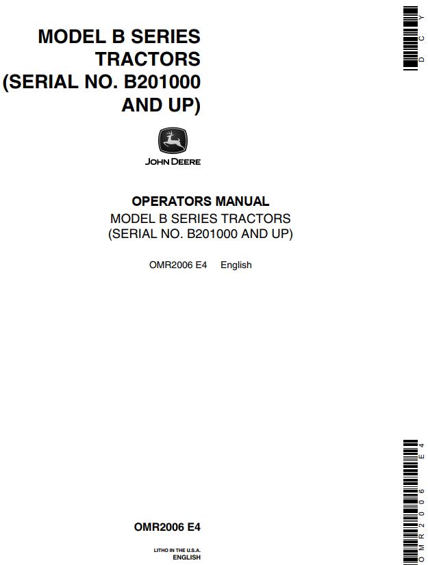 John Deere Tractors B Series Operators Manual