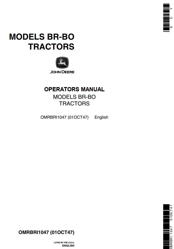 John Deere Tractors BR BO Operators Manual