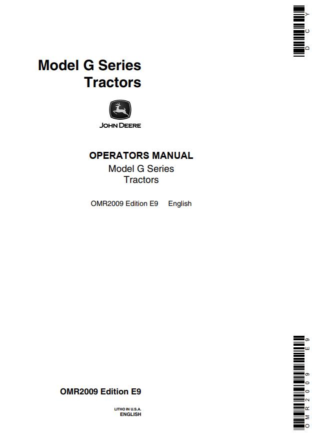 John Deere Tractors G Series Operators Manual