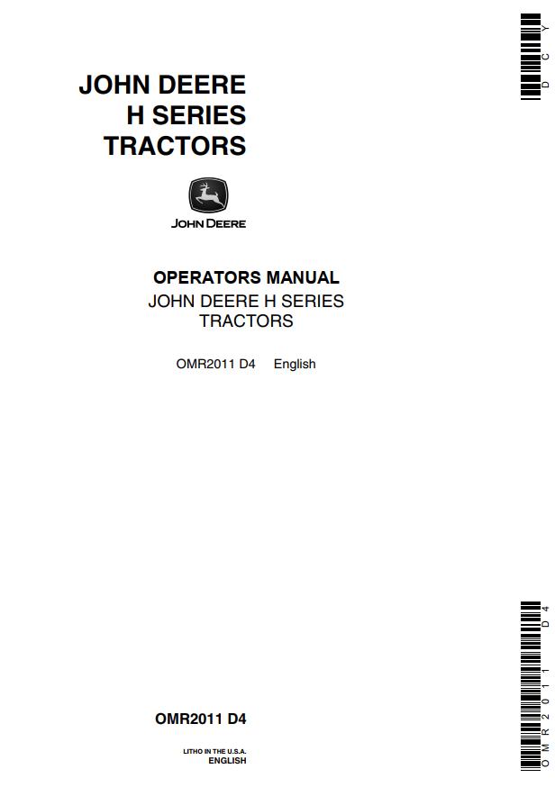 John Deere Tractors H Series Operators Manual