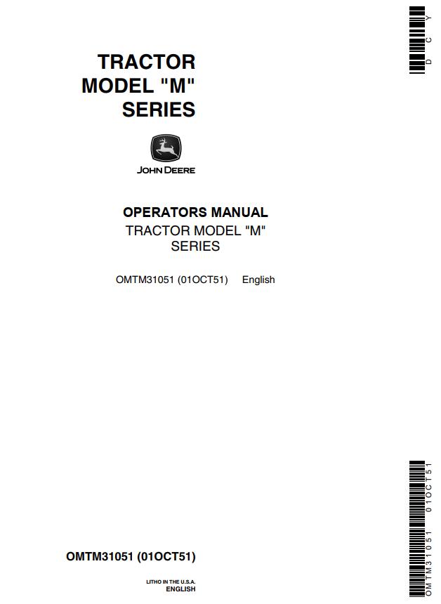 John Deere Tractors M Series Operators Manual