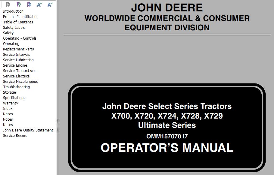 John Deere Tractors X700 X720 X724 X728 X729 Ultimate Operators Manual
