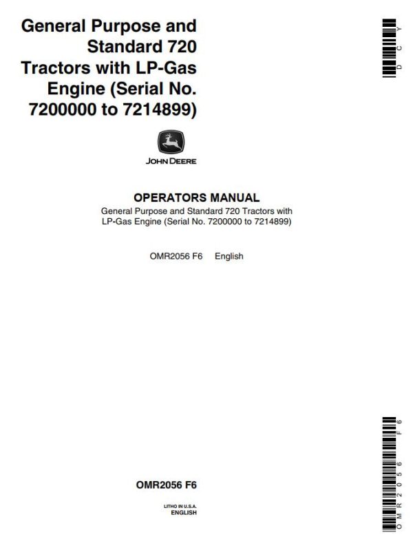 John Deere Tractors with LP Gas Engine 720 Operators Manual
