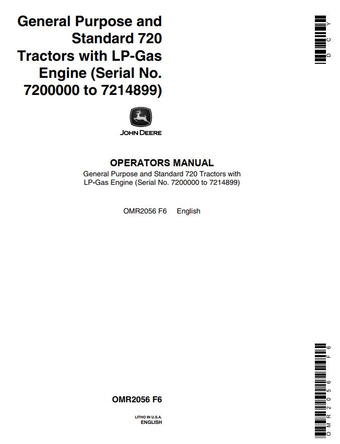 John Deere Tractors with LP Gas Engine 720 Operators Manual