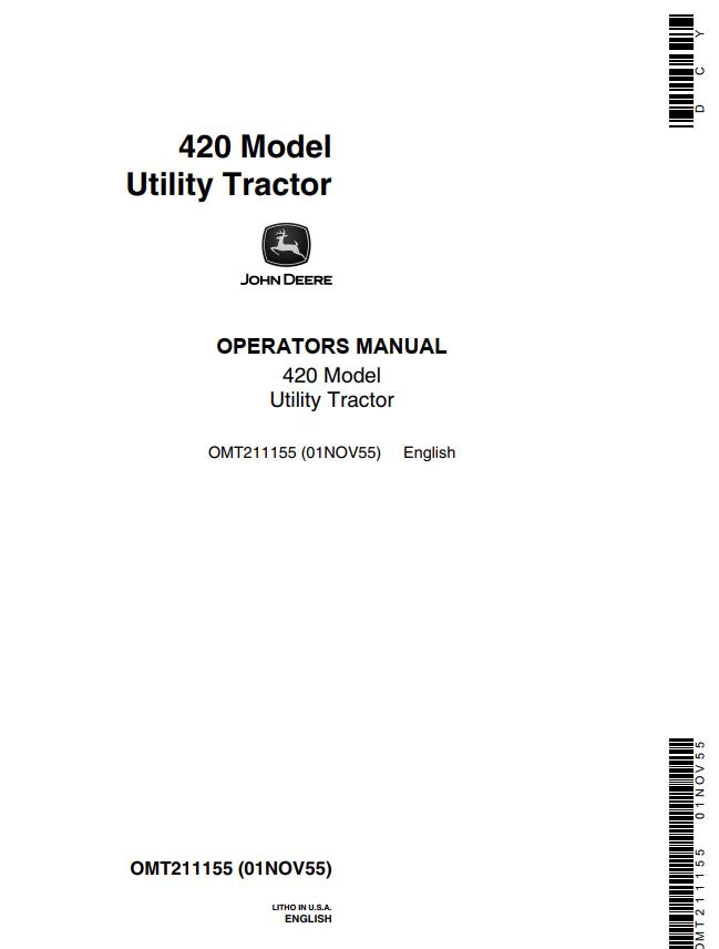 John Deere Utility Tractor 420 Operators Manual
