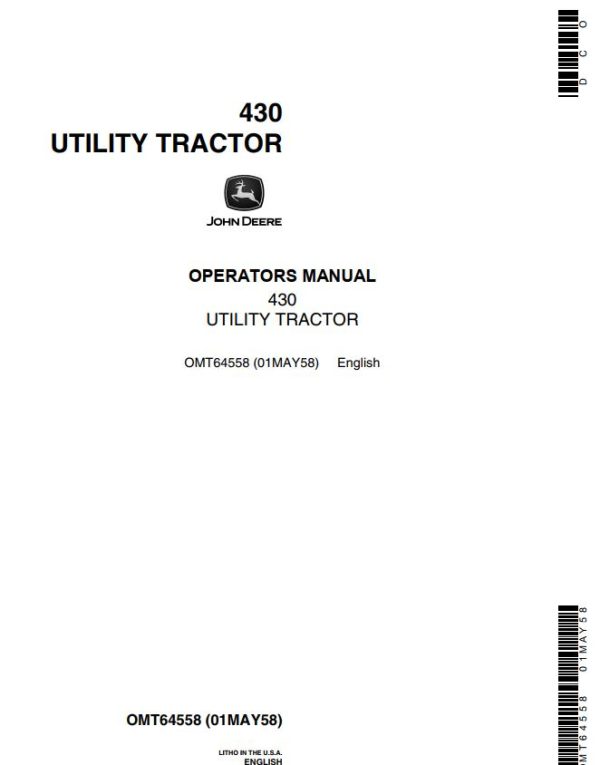 John Deere Utility Tractor 430 Operators Manual
