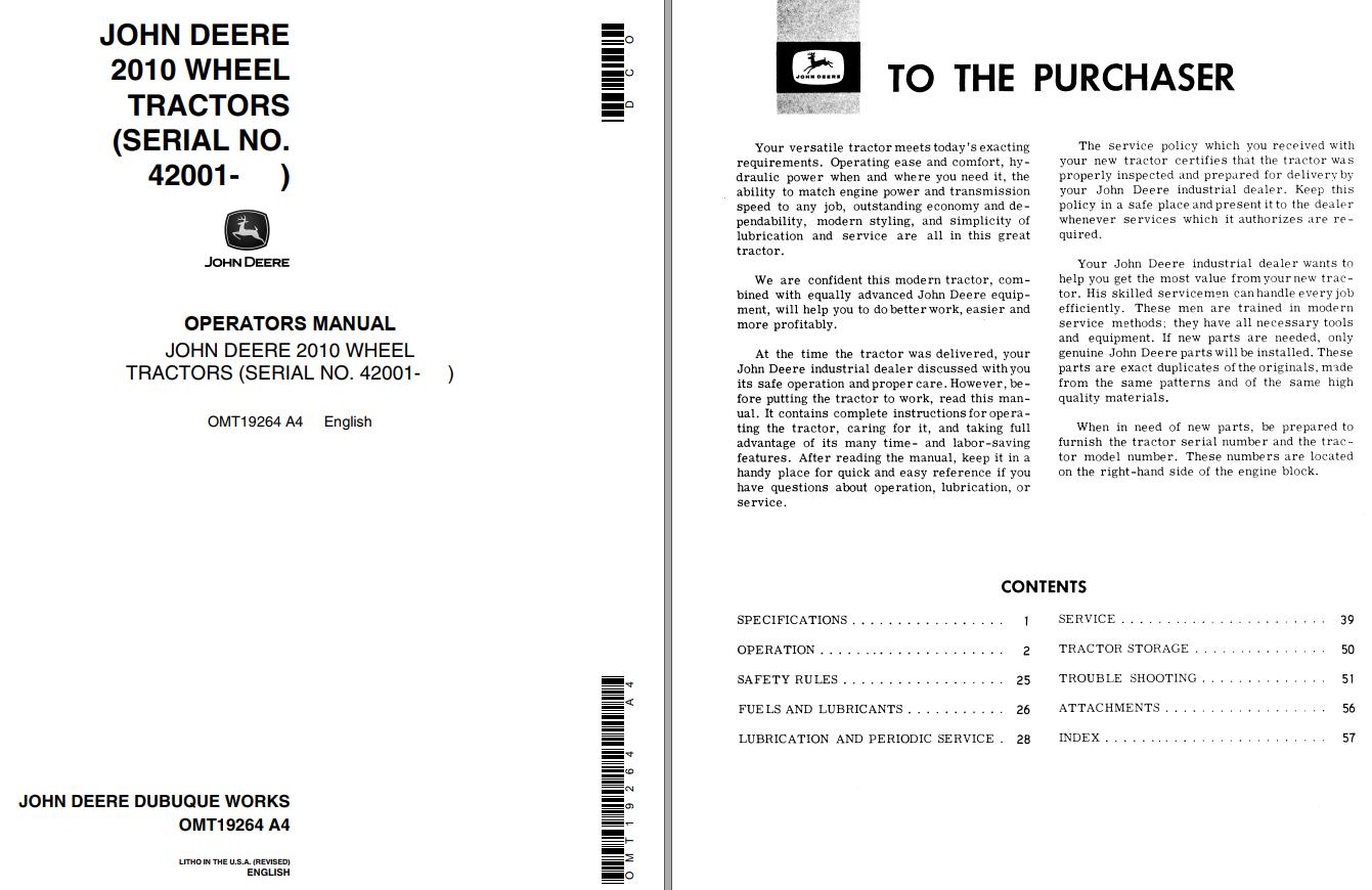 John Deere Wheel Tractors 2010 Operators Manual