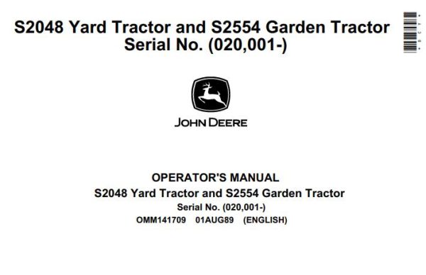 John Deere Yard And Garden Tractor S2048 S2554 Operators Manual