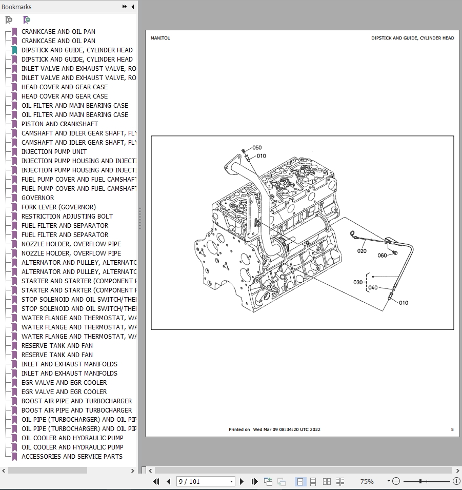 Kubota Engine V3800DIT Parts Manual 917328