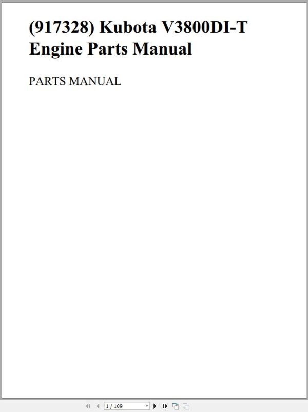 Kubota Engine V3800DI T Parts Manual 917328
