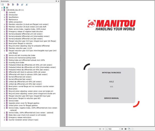 Manitou Axle 111 Service Manual