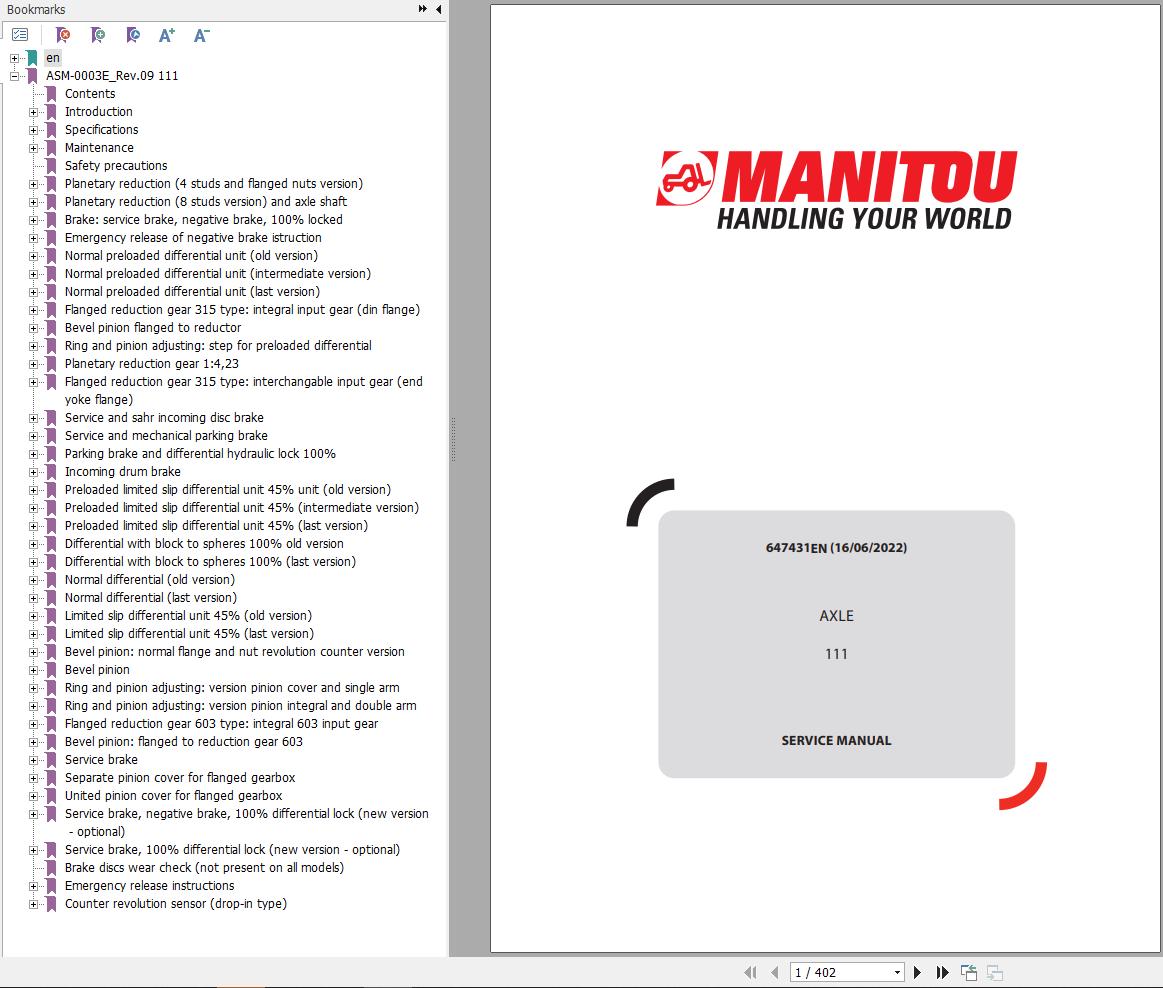 Manitou Axle 111 Service Manual