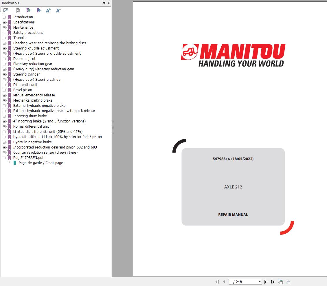 Manitou Axle 212 Repair Manual 547983EN