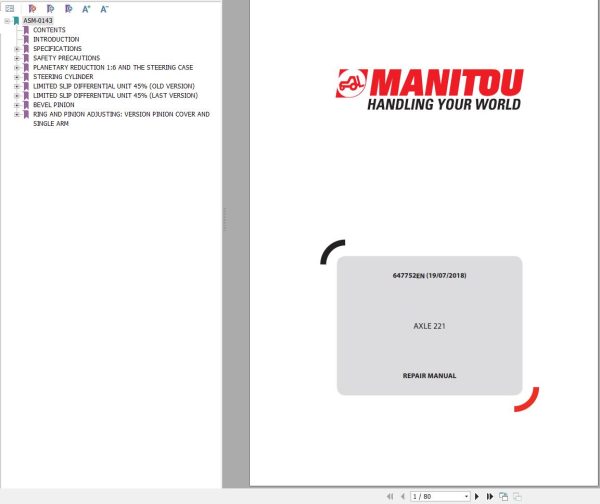 Manitou Axle 221 Repair Manual 647752EN