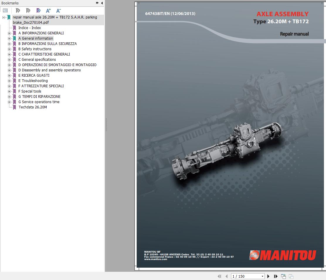 Manitou Axle 26.20M TB172 Repair Manual 647438IT EN