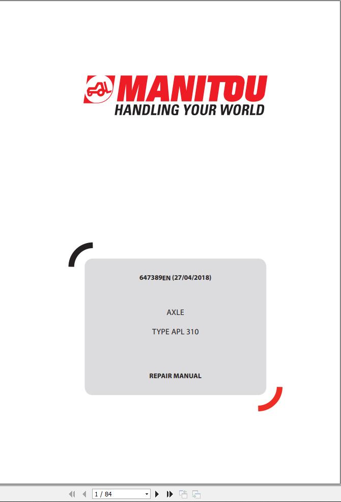 Manitou Axle APL310 Repair Manual 647389EN