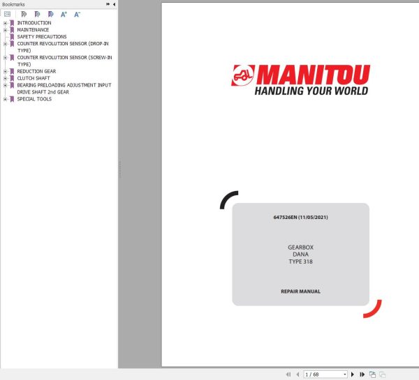 Manitou Gear Box Dana 318 Repair Manual 647526EN
