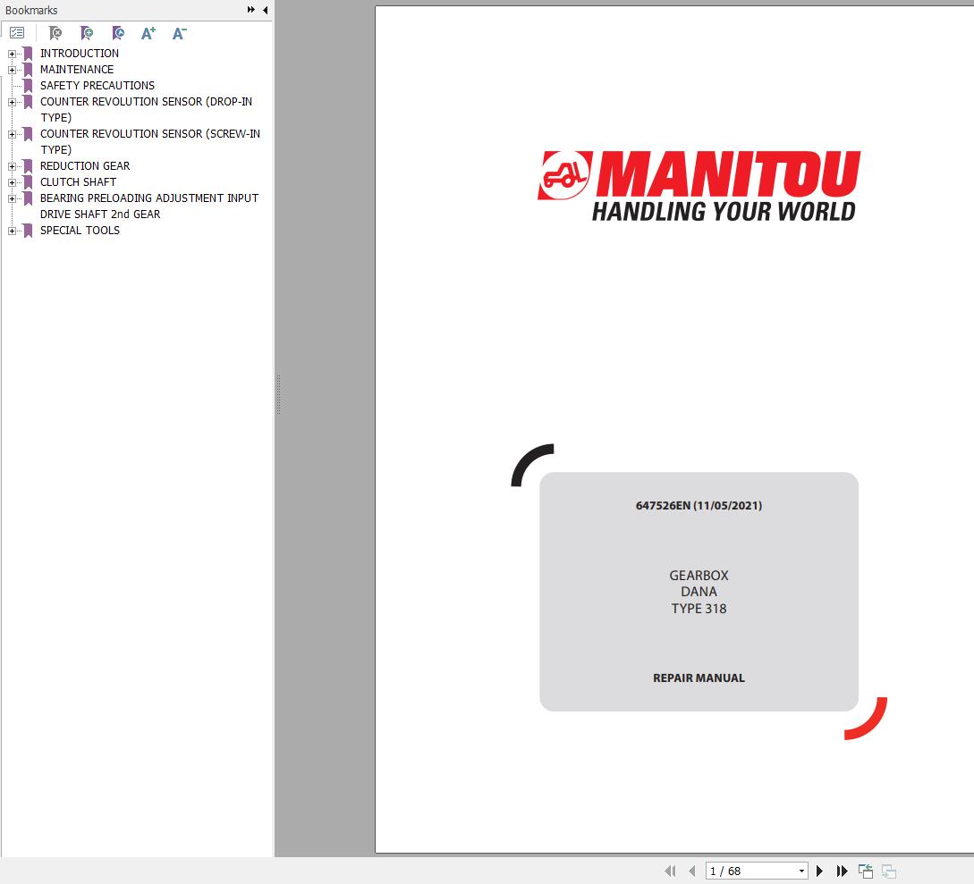 Manitou Gear Box Dana 318 Repair Manual 647526EN