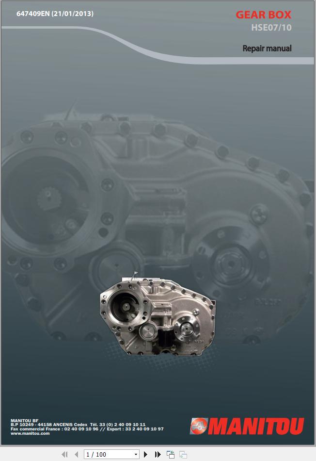 Manitou Gear Box HSE07 HSE10 Repair Manual 647409EN