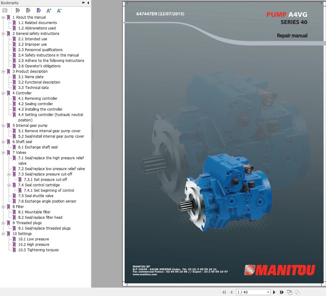 Manitou Pump A4VG Series 40 Repair Manual 647447EN