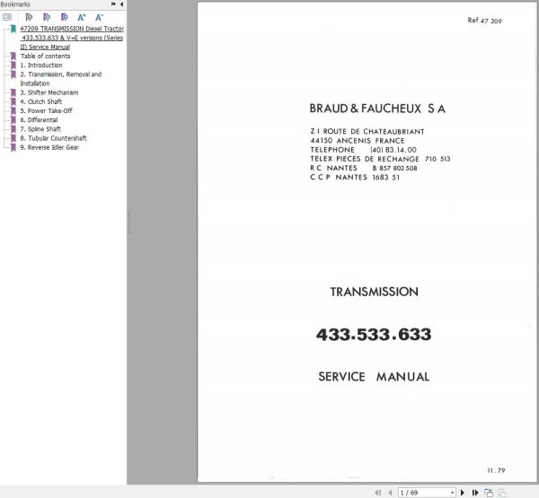 Manitou Transmission 433.533.633 Service Manual 47209EN
