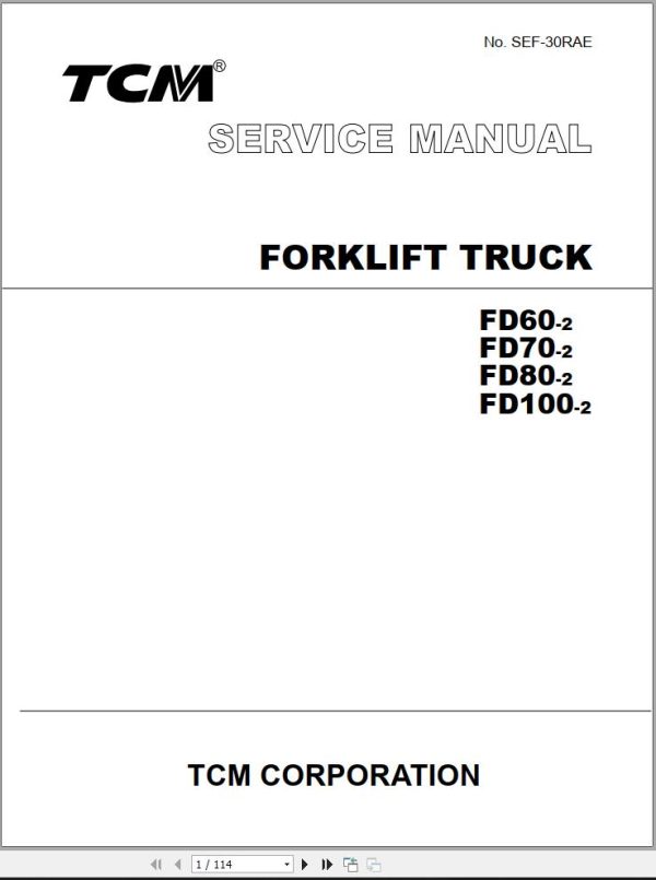 TCM Forklift Truck FD60 2 FD70 2 FD80 2 FD100 2 Service Manual SEF 30RAE