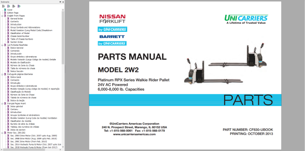 Unicarrier Forklift Claas I V Parts Catalog Service Manual 1