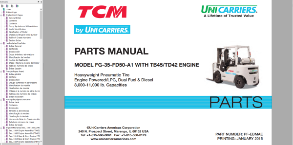 Unicarrier Forklift Claas I V Parts Catalog Service Manual 2