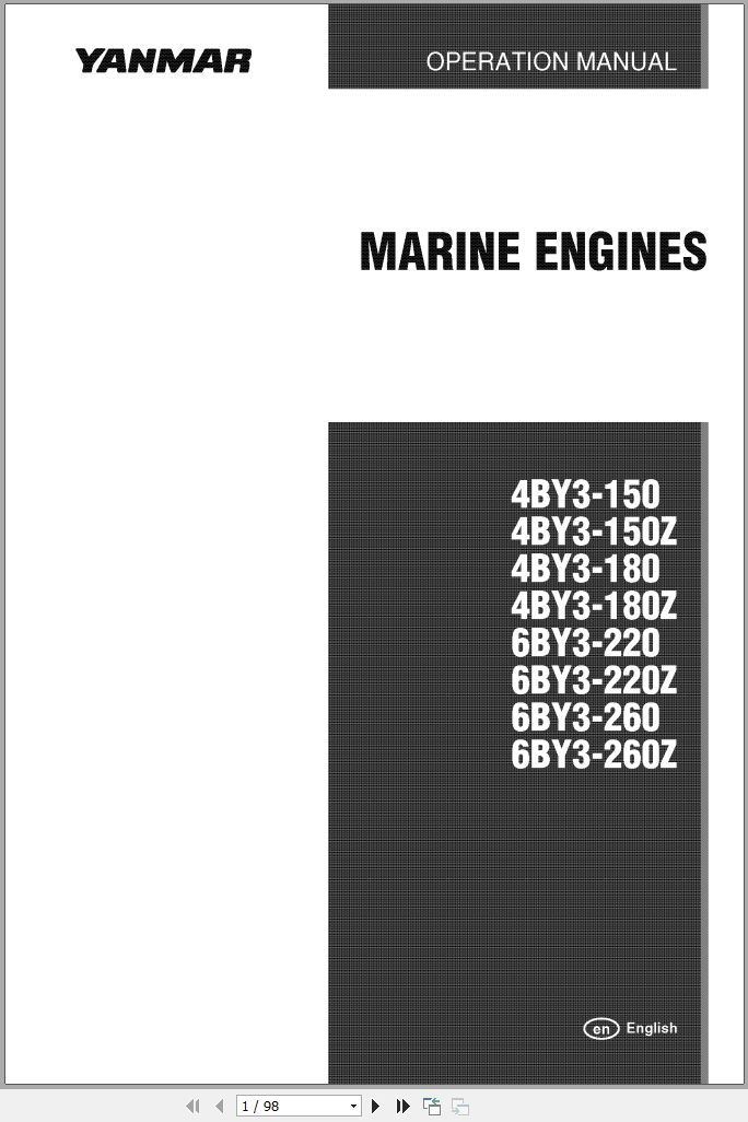 Yanmar Marine Engine 4BY3 150 to 6BY3 260Z Operation Manual