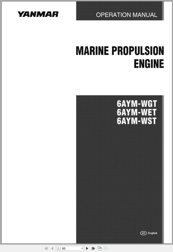 Yanmar Marine Propulsion Engine 6AYM WGT 6AYM WET 6AYM WST Operation Manual