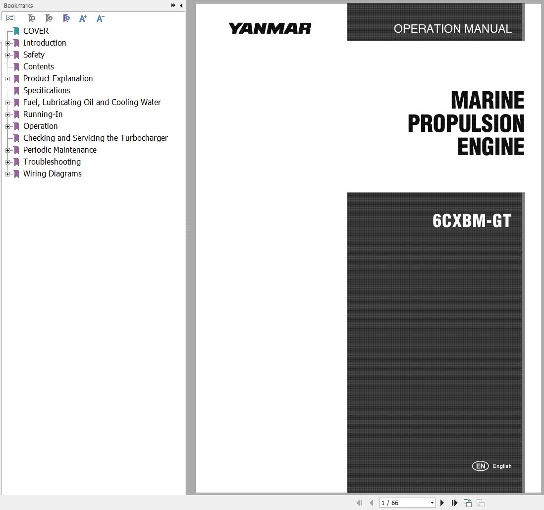 Yanmar Marine Propulsion Engine 6CXBM GT Operation Manual 1