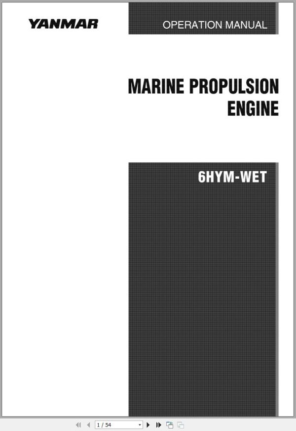 Yanmar Marine Propulsion Engine 6HYM WET Operation Manual