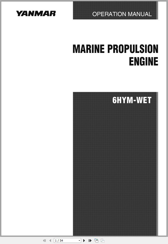 Yanmar Marine Propulsion Engine 6HYM WET Operation Manual