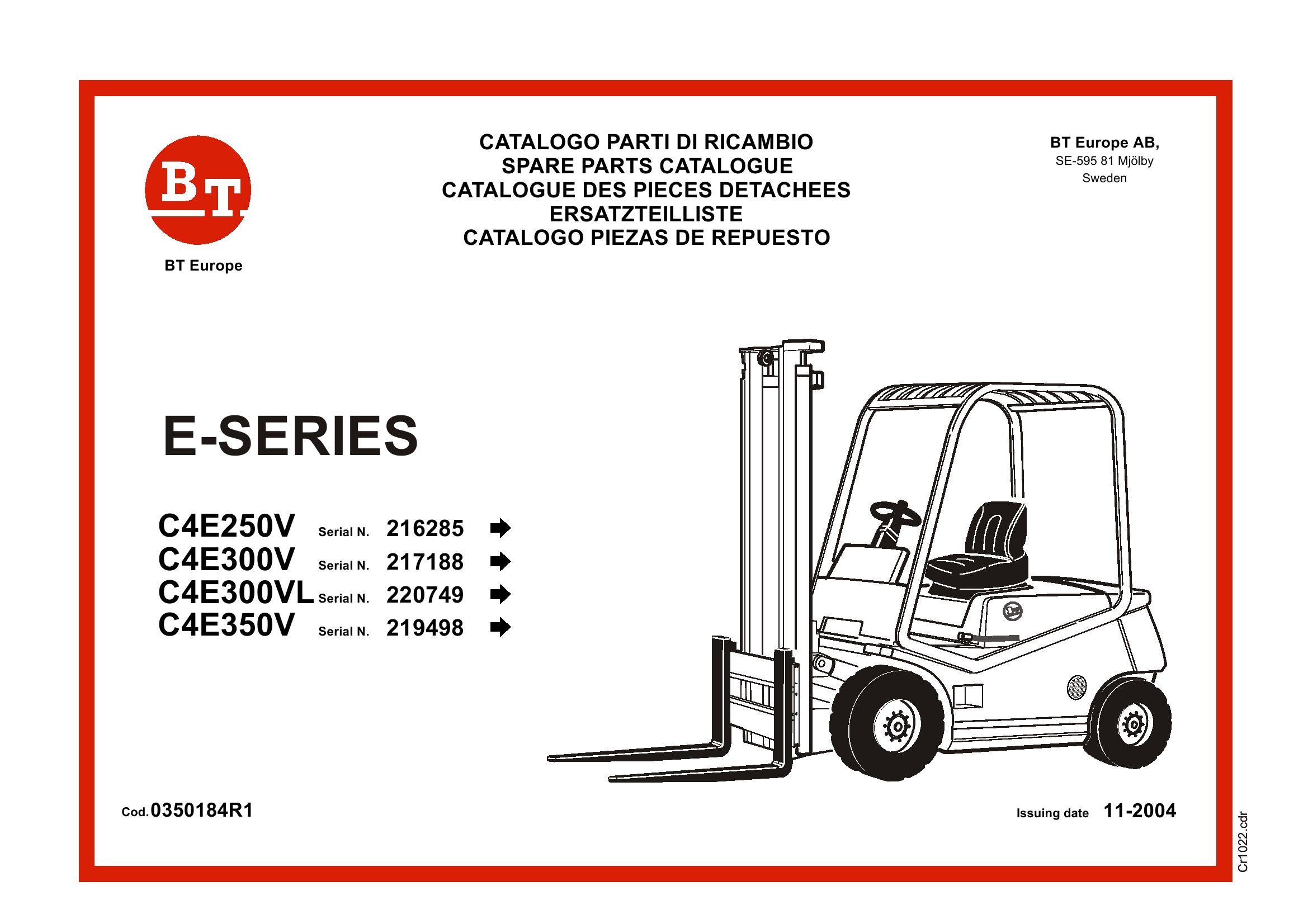 BT Forklift C4E250V to C4E350V Parts Catalog IT EN FR DE ES