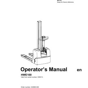 BT Forklift HWE100 Operators Manual