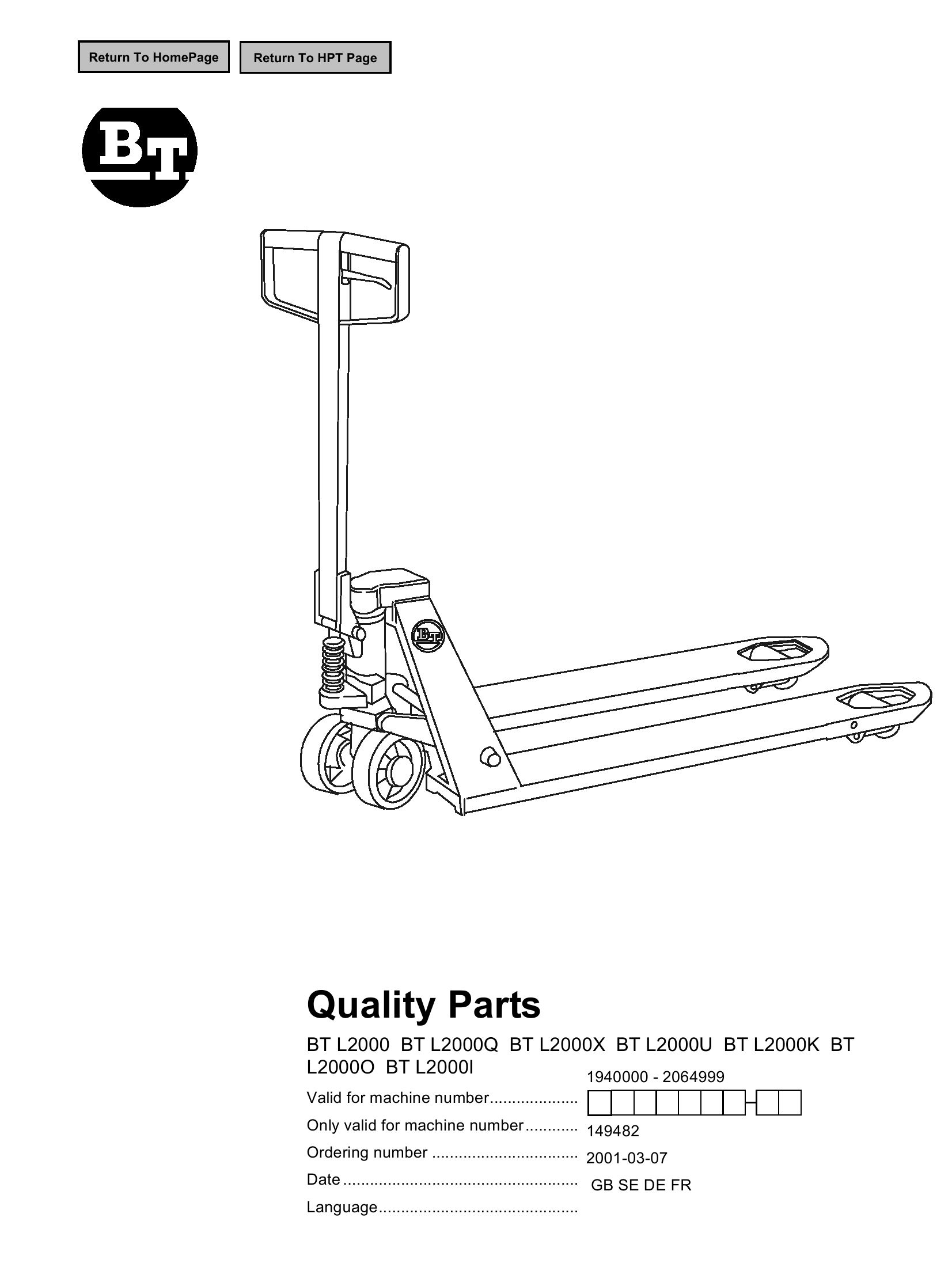 BT Forklift L2000 Parts Catalog EN SE DE FR