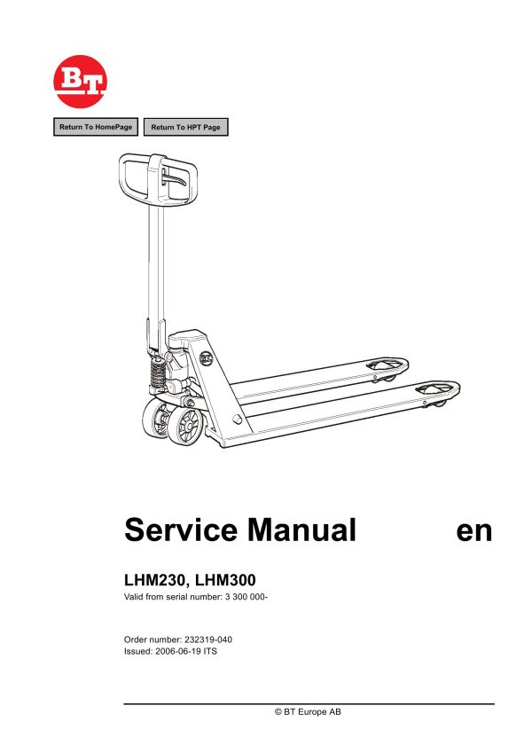 BT Forklift LHM230 LHM300 Service Manual