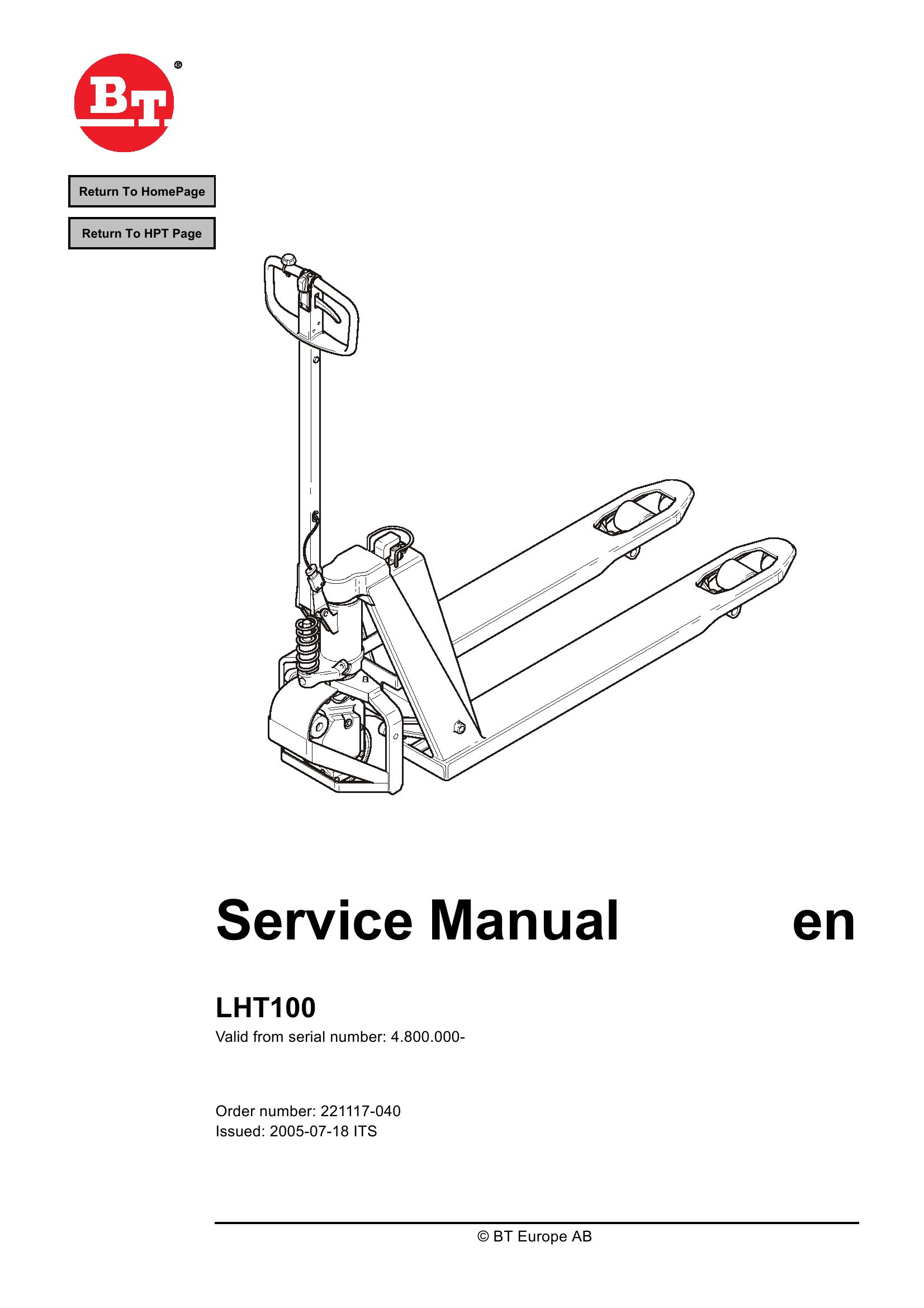 BT Forklift LHT100 Service Manual