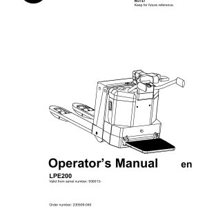 BT Forklift LPE200 Operators Manual