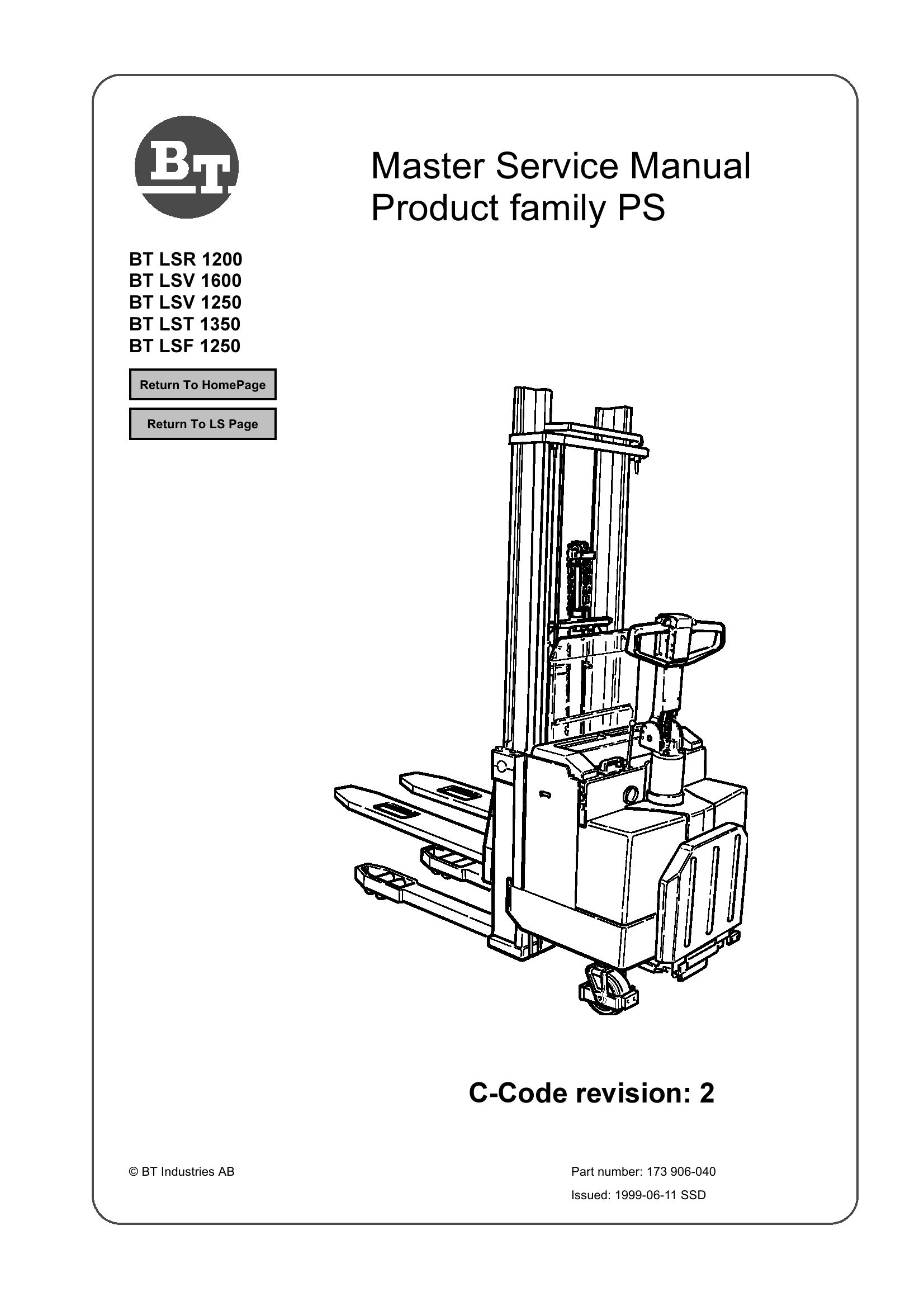 BT Forklift LSR1200 LSV1600 LSV1250 LST1350 LSF1250 Service Manual