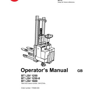 BT Forklift LSV1250 LSV1250 8 LSV1600 Operators Manual