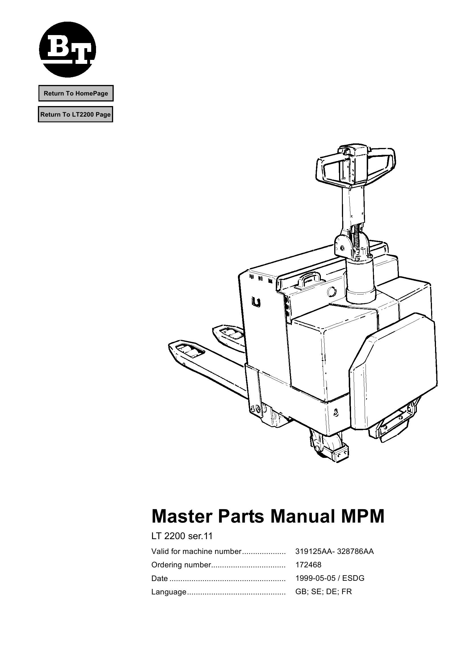BT Forklift LT220 11 Parts Catalog EN SV DE FR