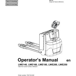BT Forklift LWE140 LWE160 LWE180 LWE200 LWE250 Operators Manual