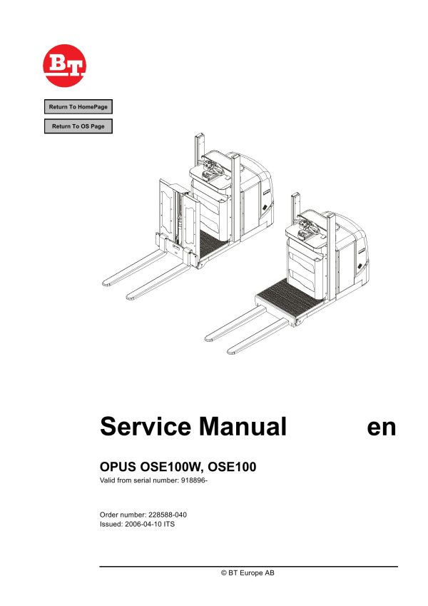 BT Forklift OPUS OSE100W OSE100 Service Manual