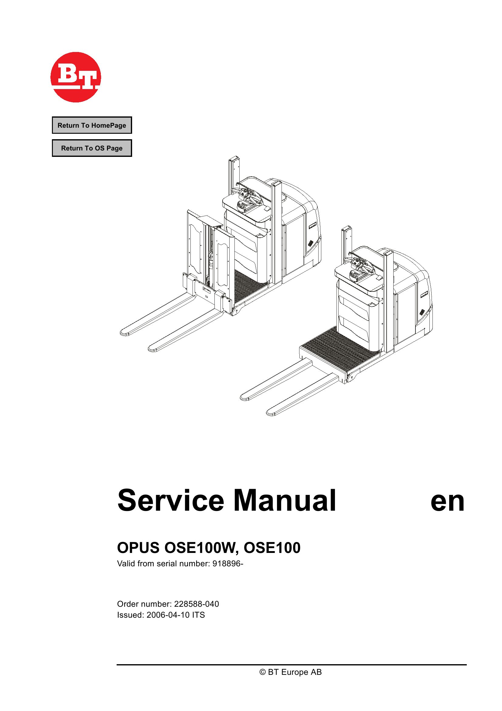 BT Forklift OPUS OSE100W OSE100 Service Manual