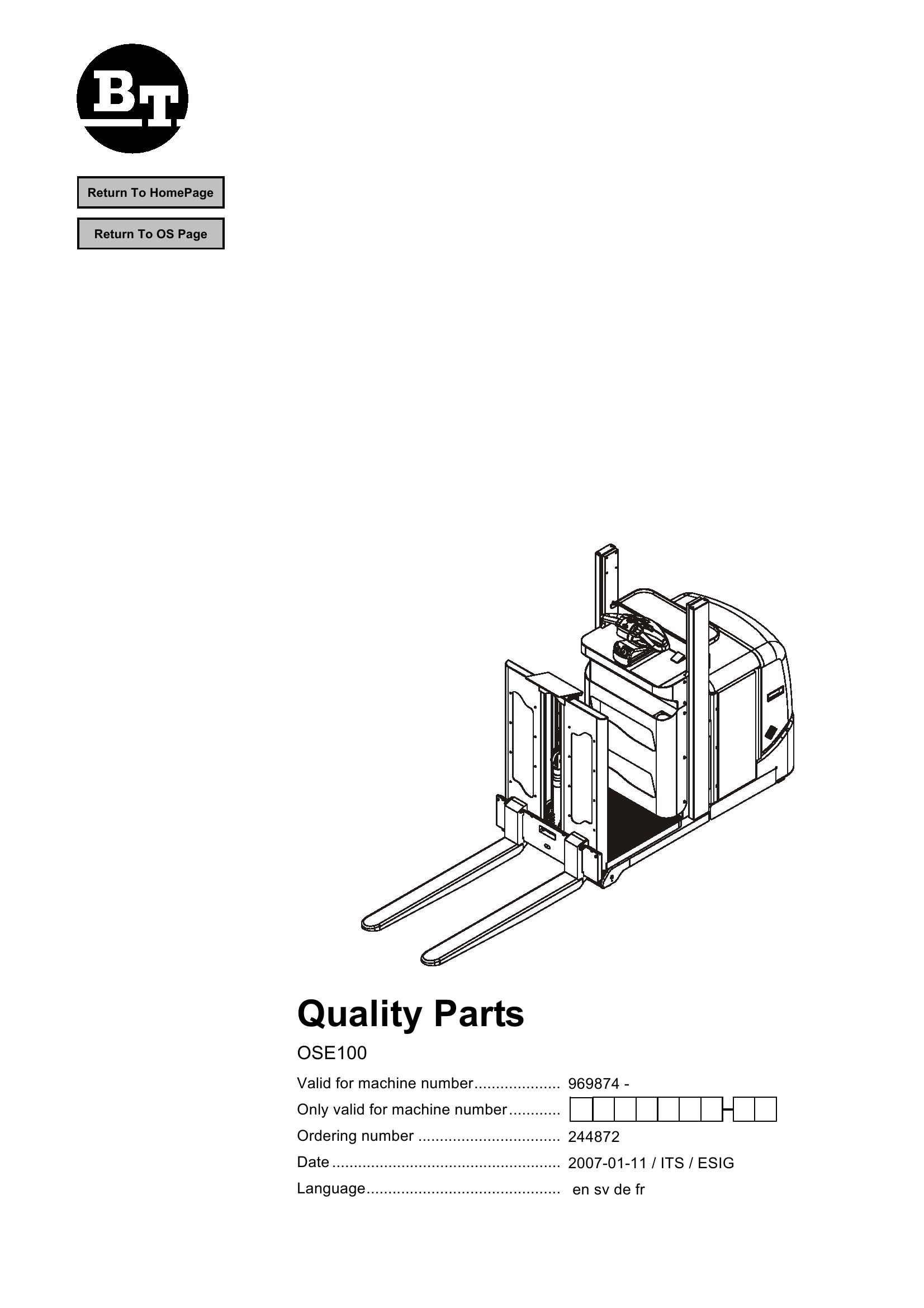 BT Forklift OSE100 Parts Catalog EN SV DE FR
