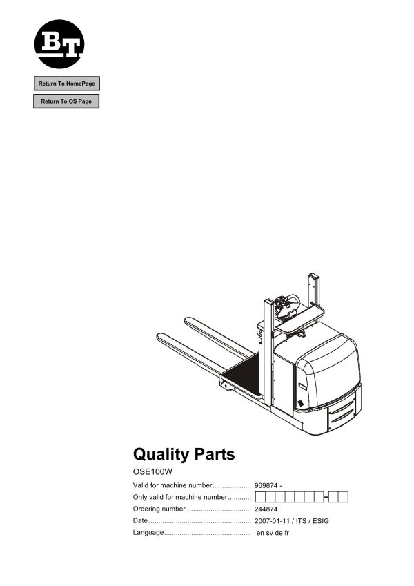 BT Forklift OSE100W Parts Catalog EN SV DE FR